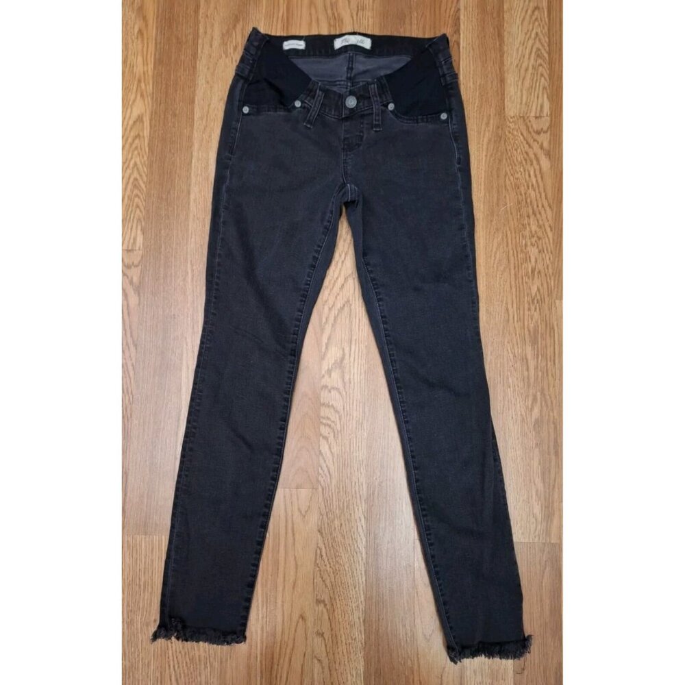 Madewell Jeans Maternity Black Skinny Leg Dark Wash Raw Hem Denim Pants Size 25